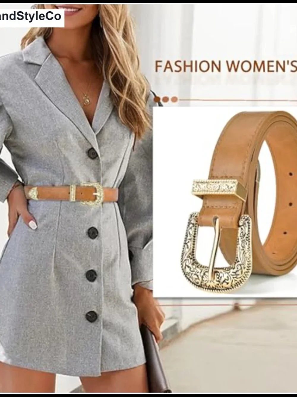 Western Cowgirl Belt, Engraved Buckle PU Leather, 1.2